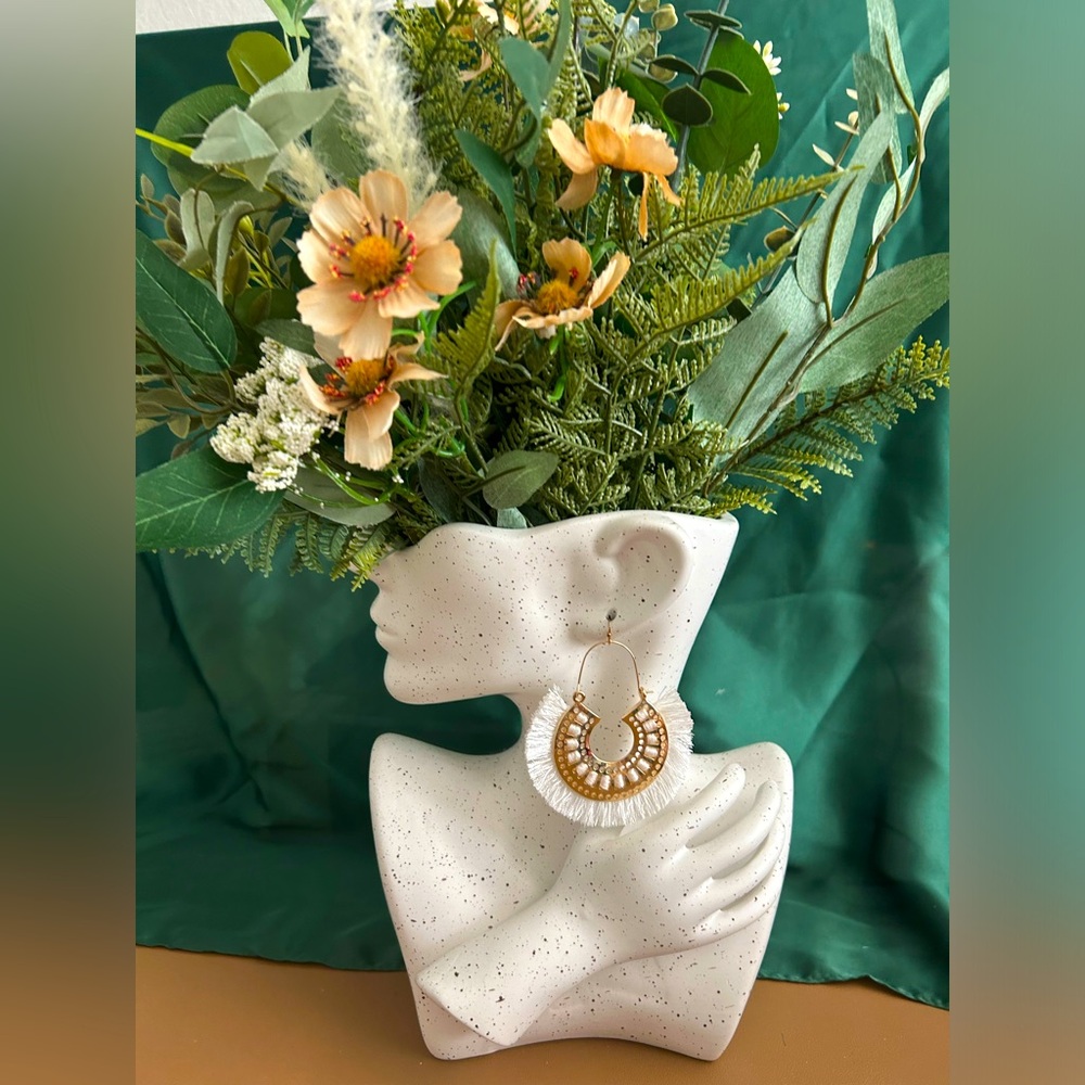 NEW Gold &White Fringe Earrings